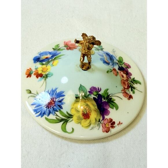 Mod A.C.F Dep Vintage Lided Floral Jar With Angel On Top - Picture 8 of 16